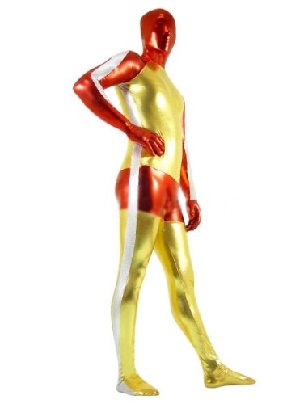 Gold and Red Zentai Costume Shiny Metallic Second Skin Suits Catsuit Zentai Suit