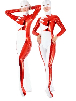 Lycra Spandex Morph Zentai White Unisex Catsuit Second-skin Costume Party Costume with Red Zentai Costume Shiny Metallic Pattern