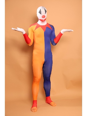Orange and Blue Clown Halloween Full Body Morph Costume Spandex Holiday Unisex Lycra Morph Second Skin Suits Catsuit Zentai Suit